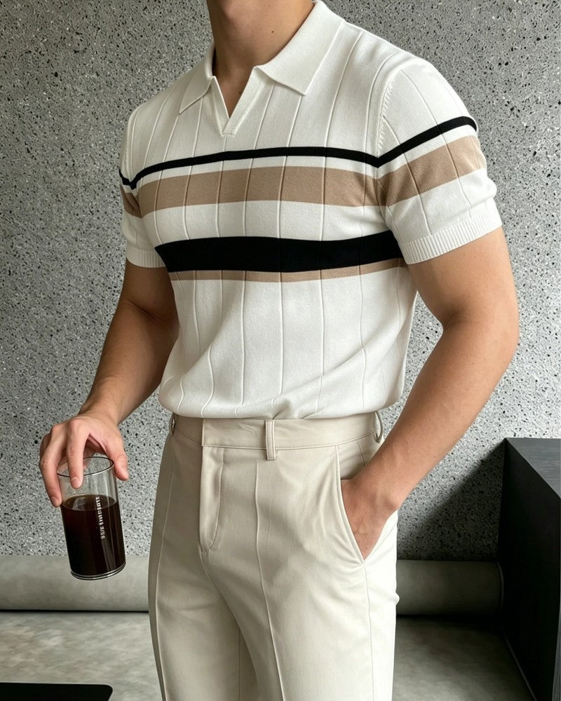 Javier Men's Striped Knit Polo Shirt