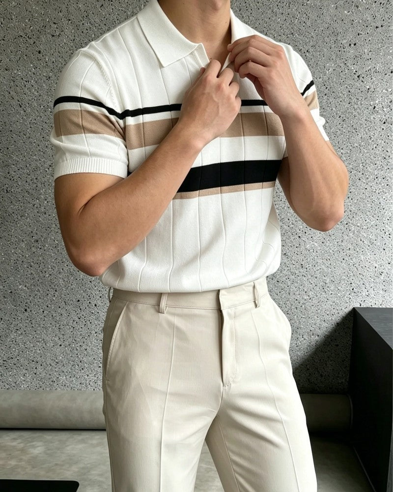 Javier Men's Striped Knit Polo Shirt
