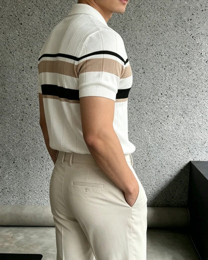 Javier Men's Striped Knit Polo Shirt