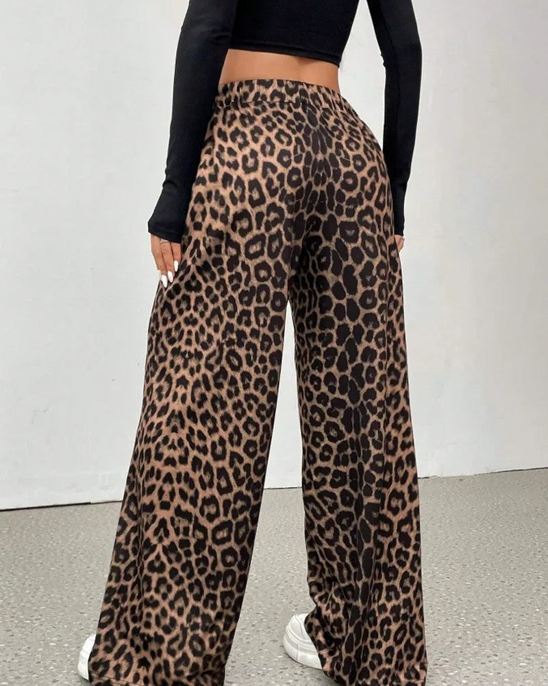 Joelle Leopard Print Wide-Leg Pants