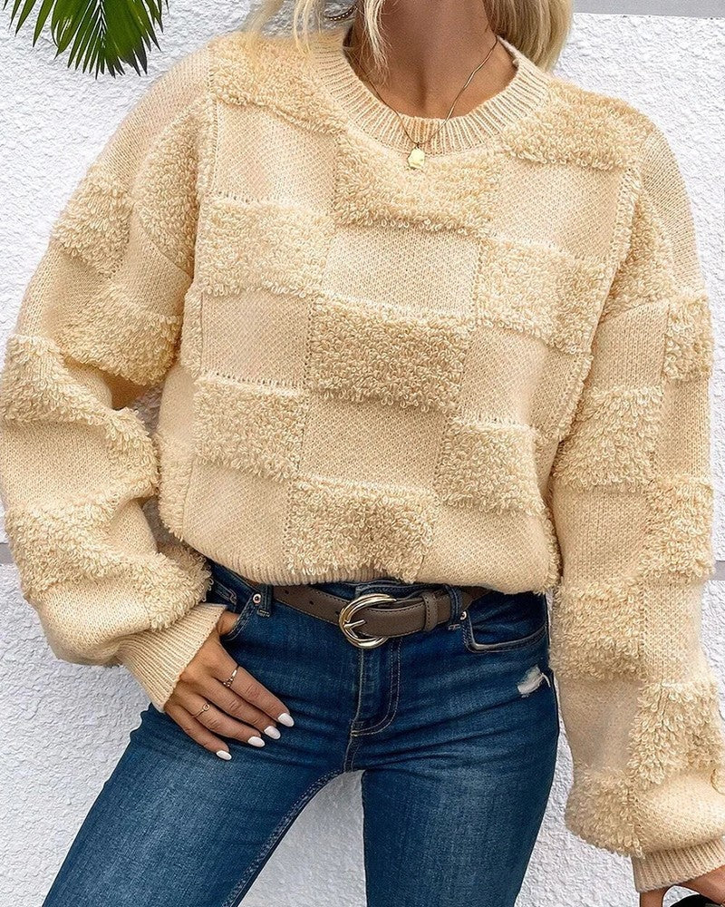 June Women's Textured Check Knit Sweater