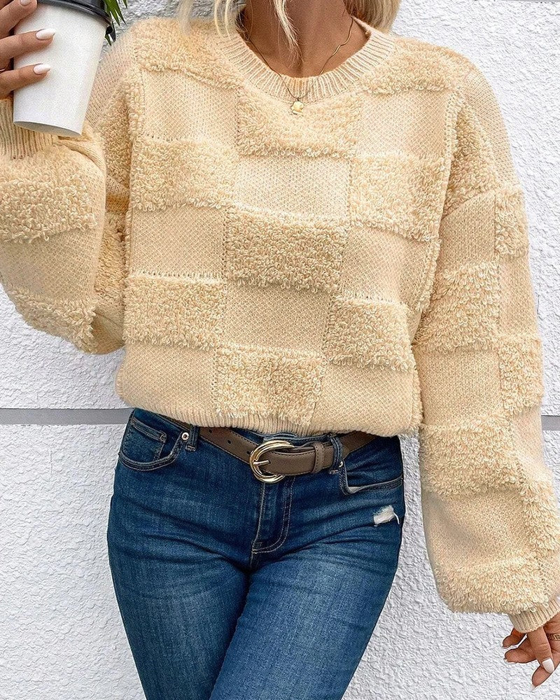 June Women's Textured Check Knit Sweater