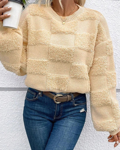 June Women's Textured Check Knit Sweater