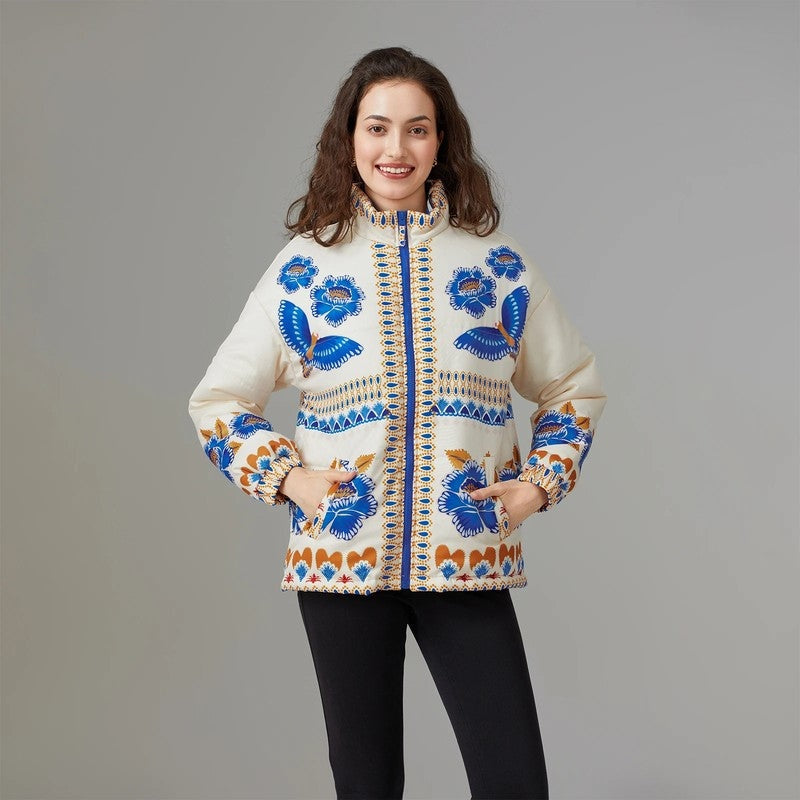 Kaspar Embroidered Floral Cotton Jacket