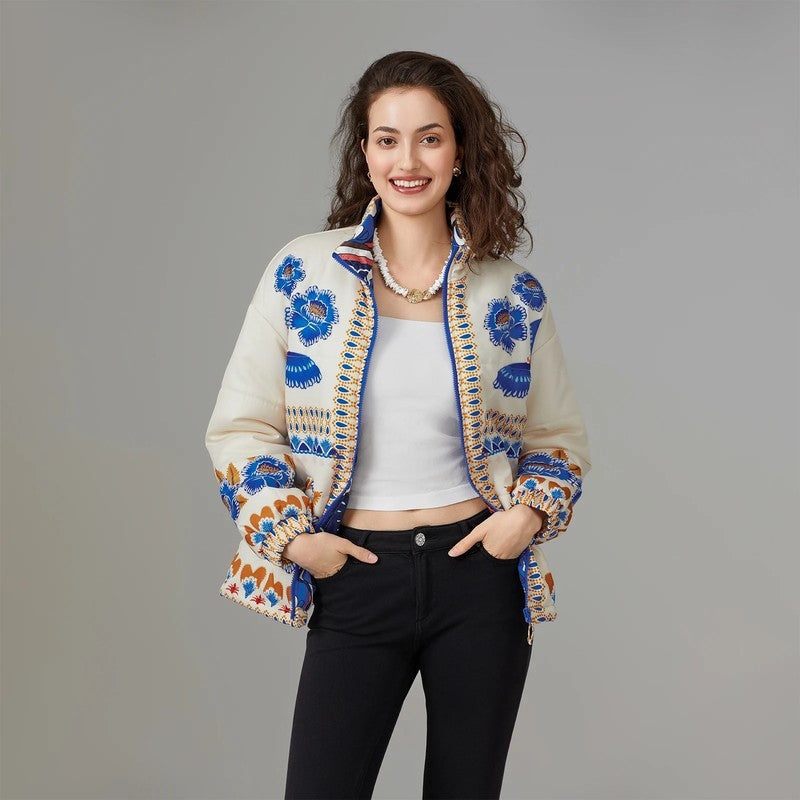Kaspar Embroidered Floral Cotton Jacket