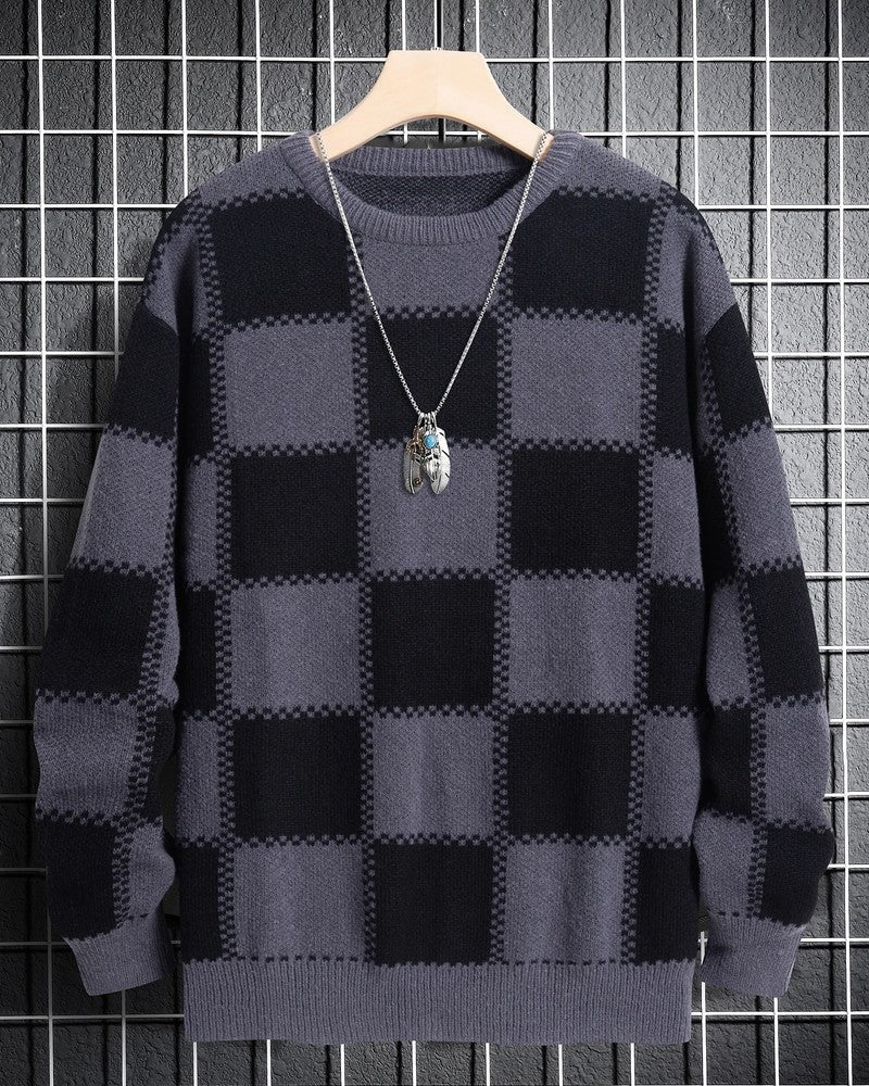 Lars Relaxed Checkerboard Knit Sweater
