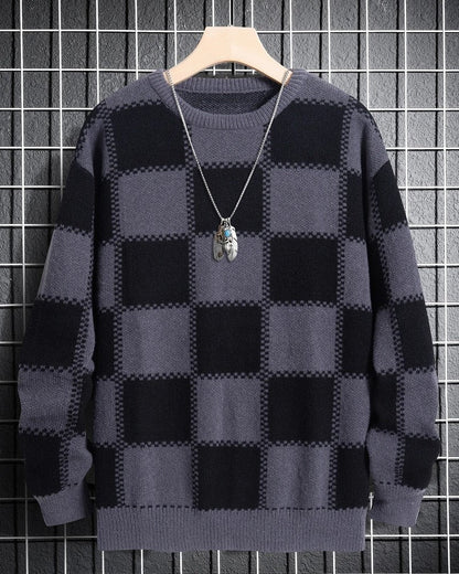 Lars Relaxed Checkerboard Knit Sweater