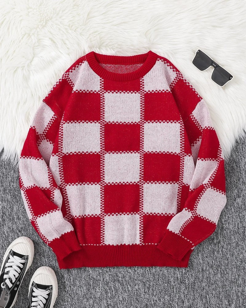 Lars Relaxed Checkerboard Knit Sweater