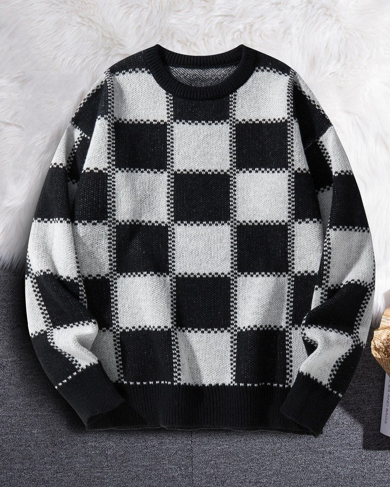 Lars Relaxed Checkerboard Knit Sweater