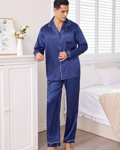 Lazien Satin Grid Relaxed Pajama Set