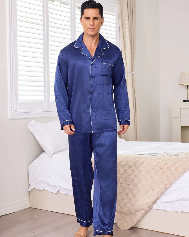 Lazien Satin Grid Relaxed Pajama Set