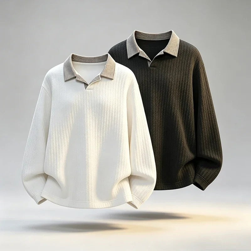 Lazino Relaxed Textured Knit Polo Sweater