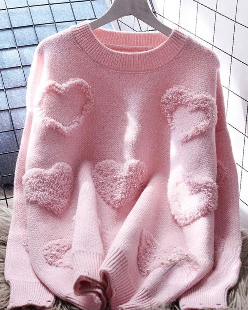 Lena Textured Heart Knit Sweater