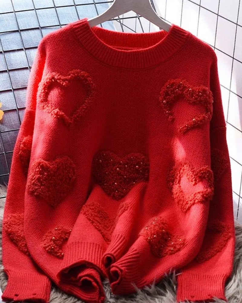Lena Textured Heart Knit Sweater