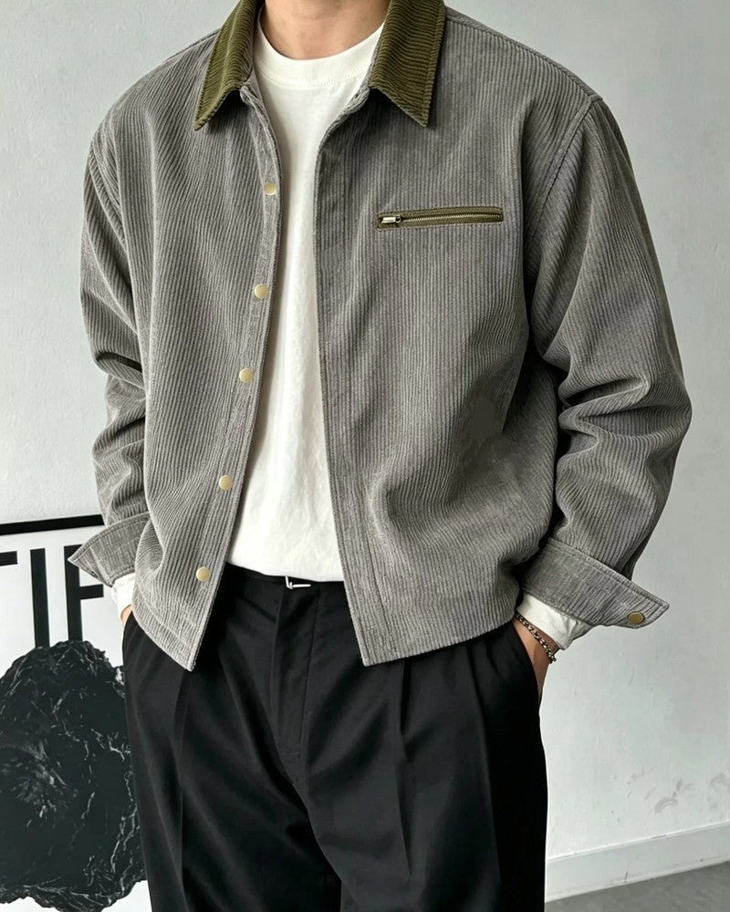 Levian Corduroy Contrast Collar Shirt Jacket