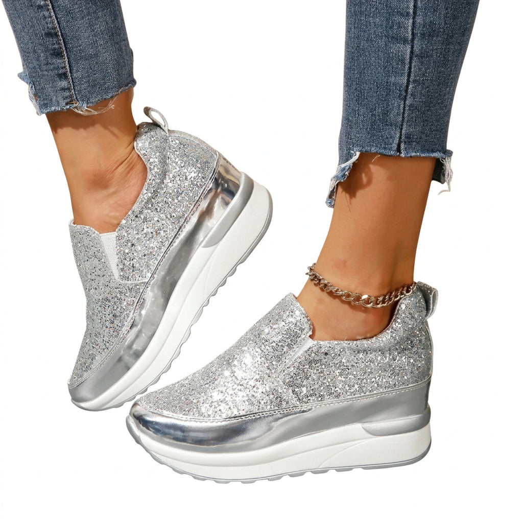 Lucia Women's Platform Glitter Slip-On Sneakers
