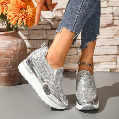 Lucia Women's Platform Glitter Slip-On Sneakers