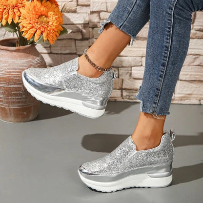 Lucia Women's Platform Glitter Slip-On Sneakers