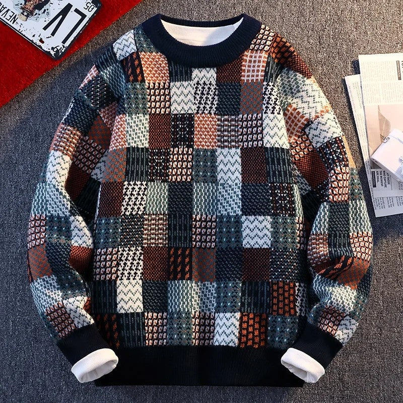 Malvio Patchwork Knit Crewneck Sweater