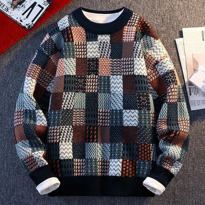Malvio Patchwork Knit Crewneck Sweater