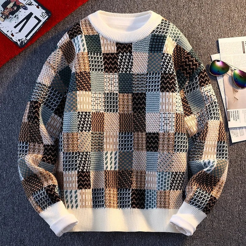 Malvio Patchwork Knit Crewneck Sweater