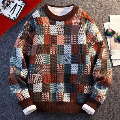 Malvio Patchwork Knit Crewneck Sweater