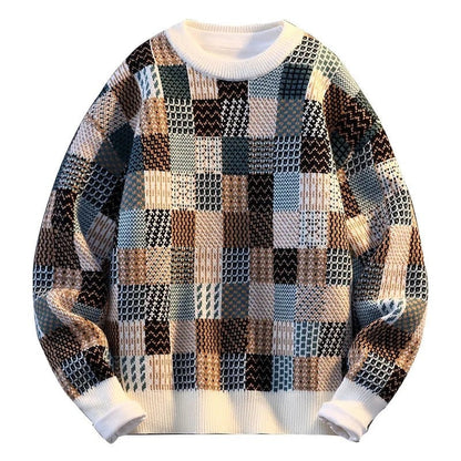Malvio Patchwork Knit Crewneck Sweater