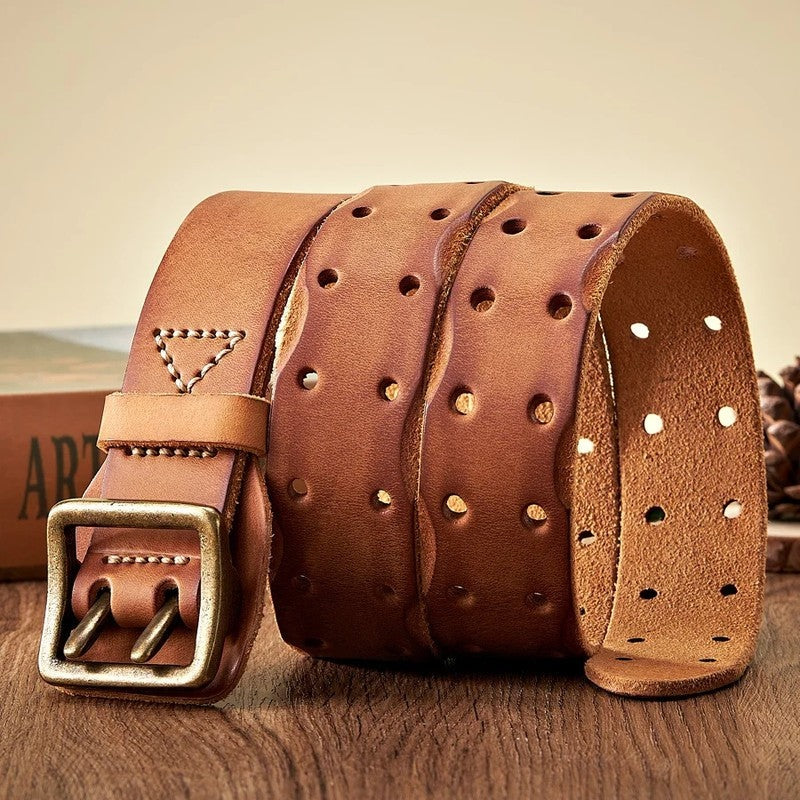 Manuel Men's Perforated Brass Buckle Belt