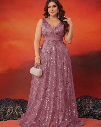 Marcelline Sequin V-Neck Evening Gown