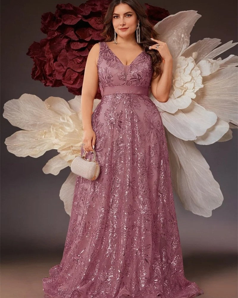 Marcelline Sequin V-Neck Evening Gown