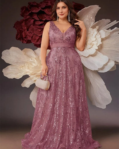 Marcelline Sequin V-Neck Evening Gown