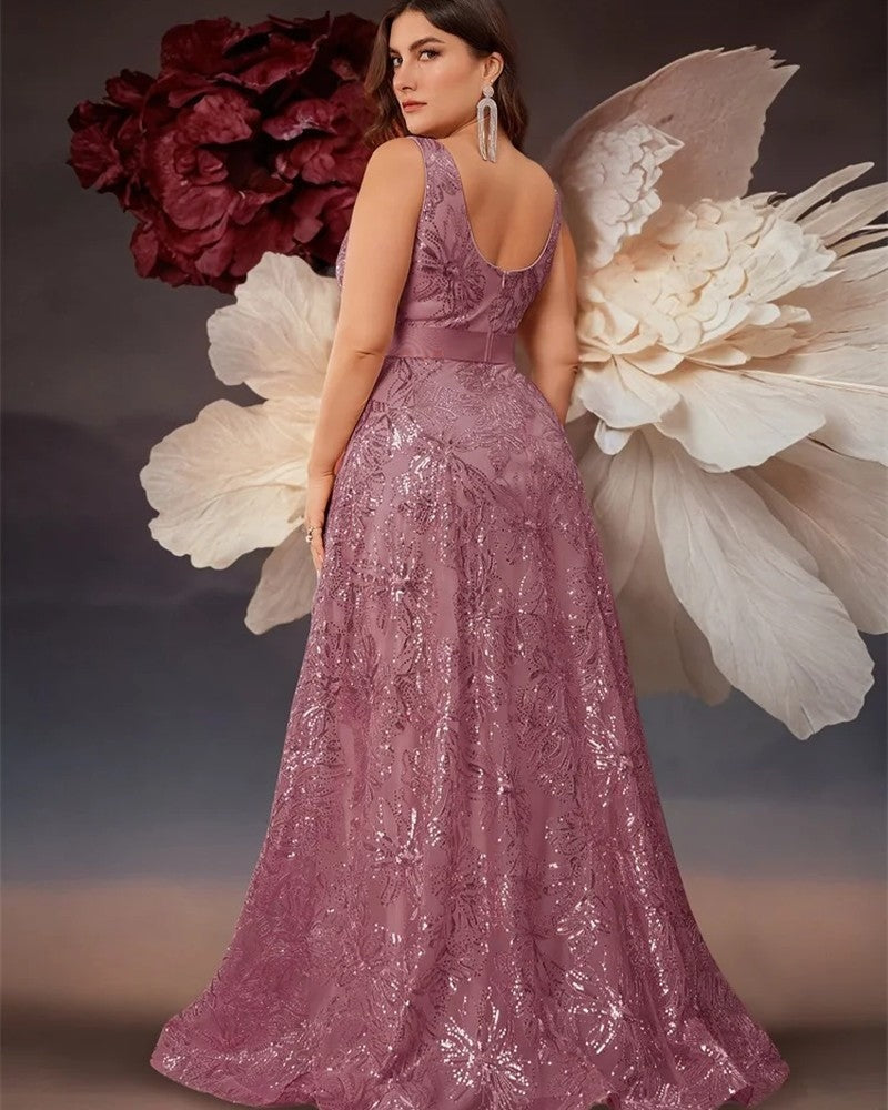 Marcelline Sequin V-Neck Evening Gown