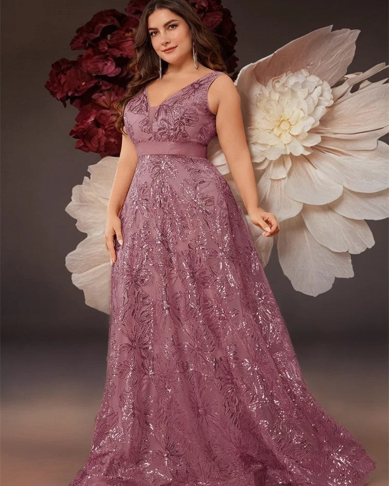 Marcelline Sequin V-Neck Evening Gown
