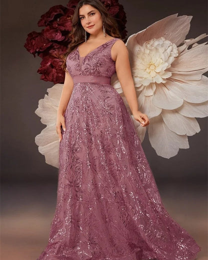 Marcelline Sequin V-Neck Evening Gown