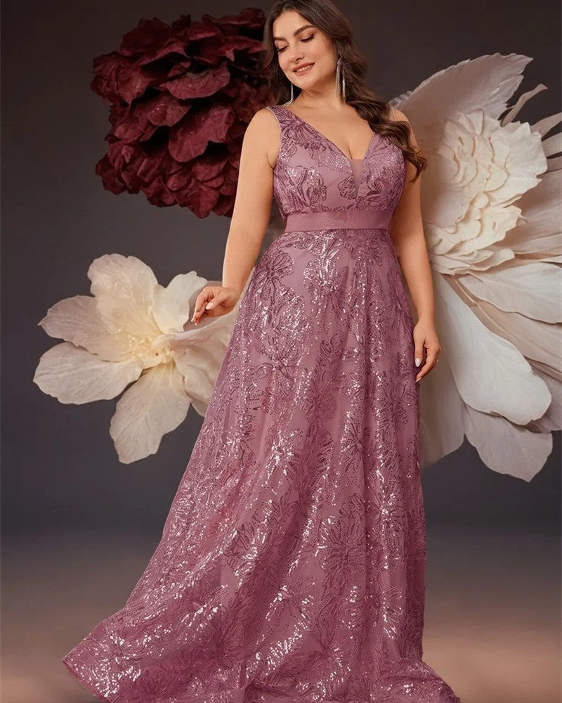 Marcelline Sequin V-Neck Evening Gown