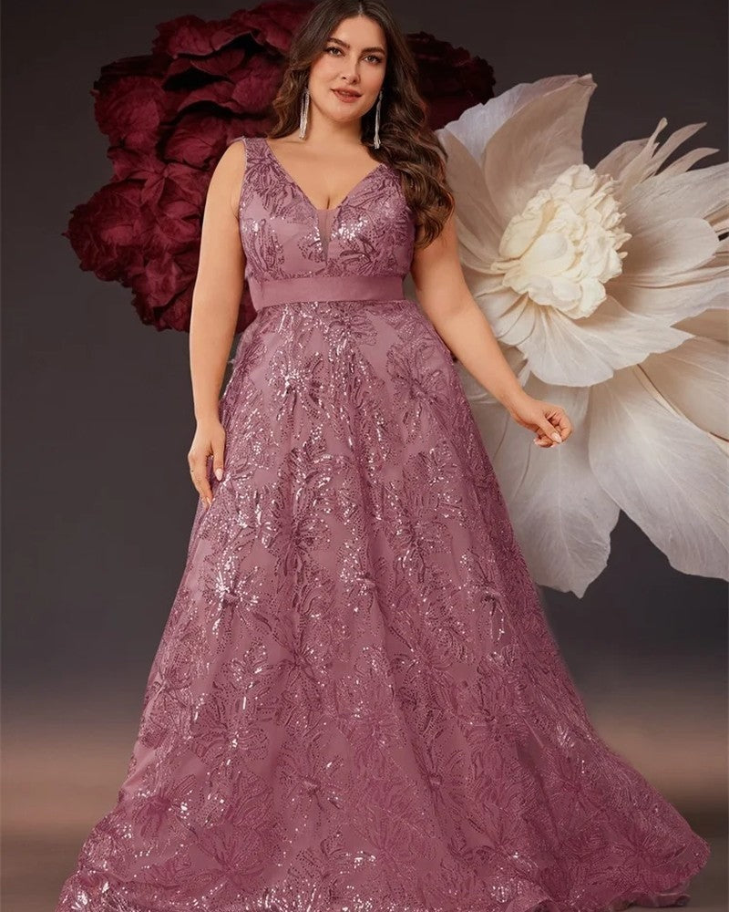 Marcelline Sequin V-Neck Evening Gown