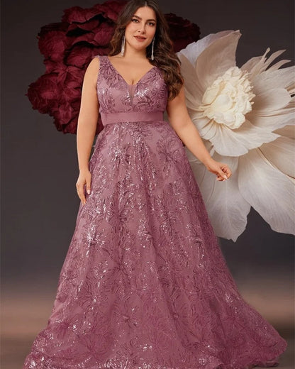 Marcelline Sequin V-Neck Evening Gown