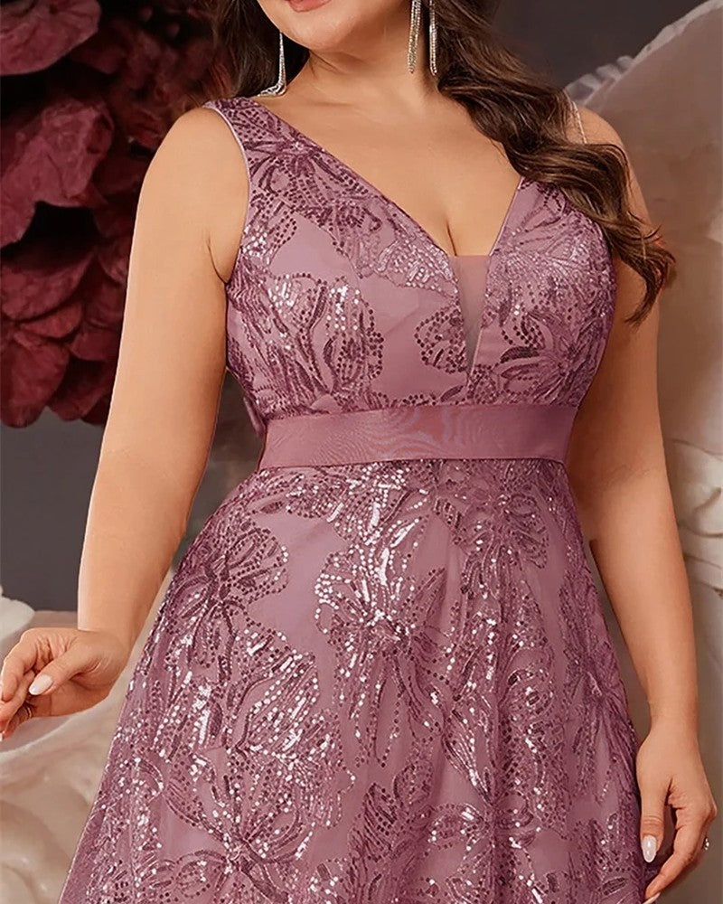 Marcelline Sequin V-Neck Evening Gown