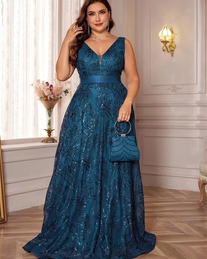 Marcelline Sequin V-Neck Evening Gown
