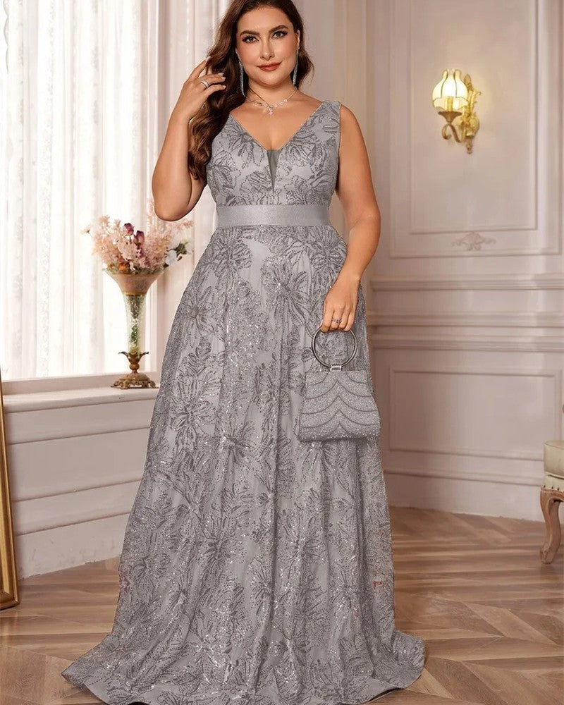 Marcelline Sequin V-Neck Evening Gown