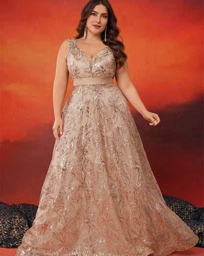 Marcelline Sequin V-Neck Evening Gown