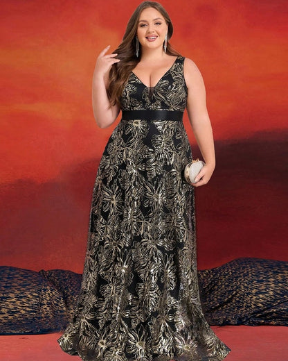 Marcelline Sequin V-Neck Evening Gown
