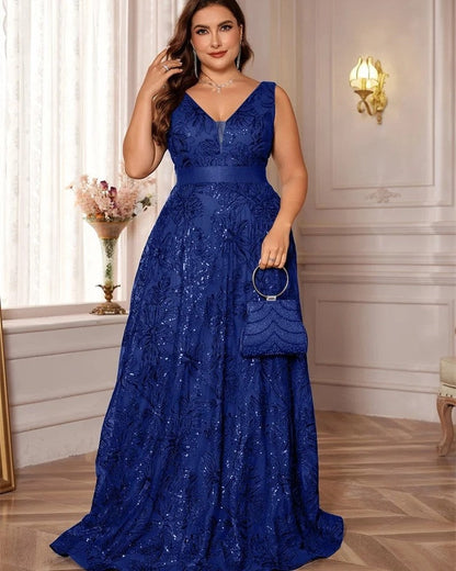 Marcelline Sequin V-Neck Evening Gown
