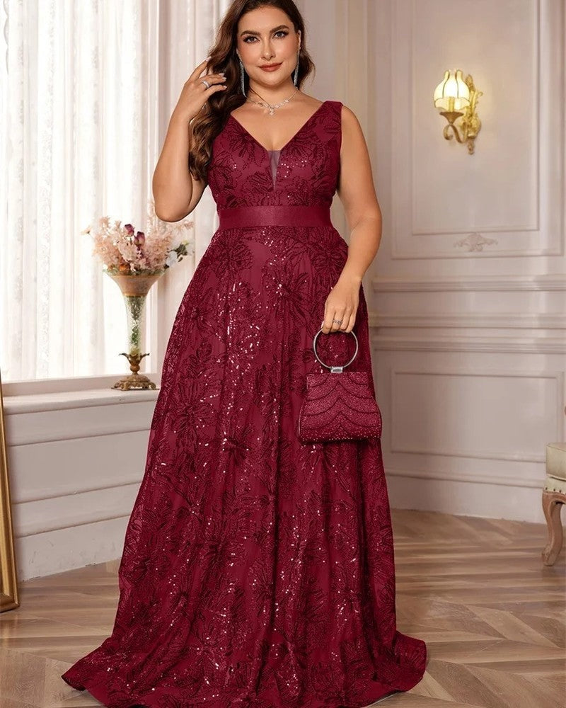 Marcelline Sequin V-Neck Evening Gown