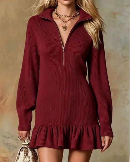 Mariet Half-Zip Ribbed Knit Mini Dress