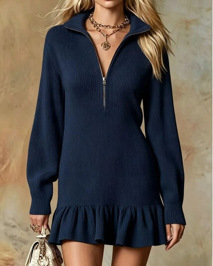 Mariet Half-Zip Ribbed Knit Mini Dress