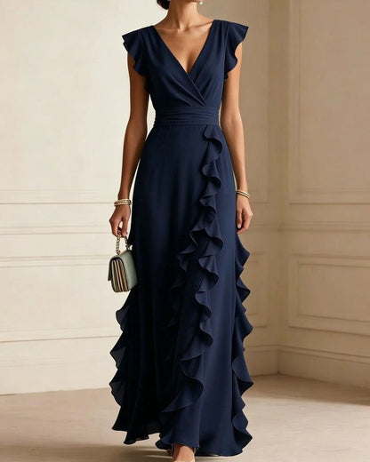 Marisse Ruffle V-Neck Wedding Guest Dress