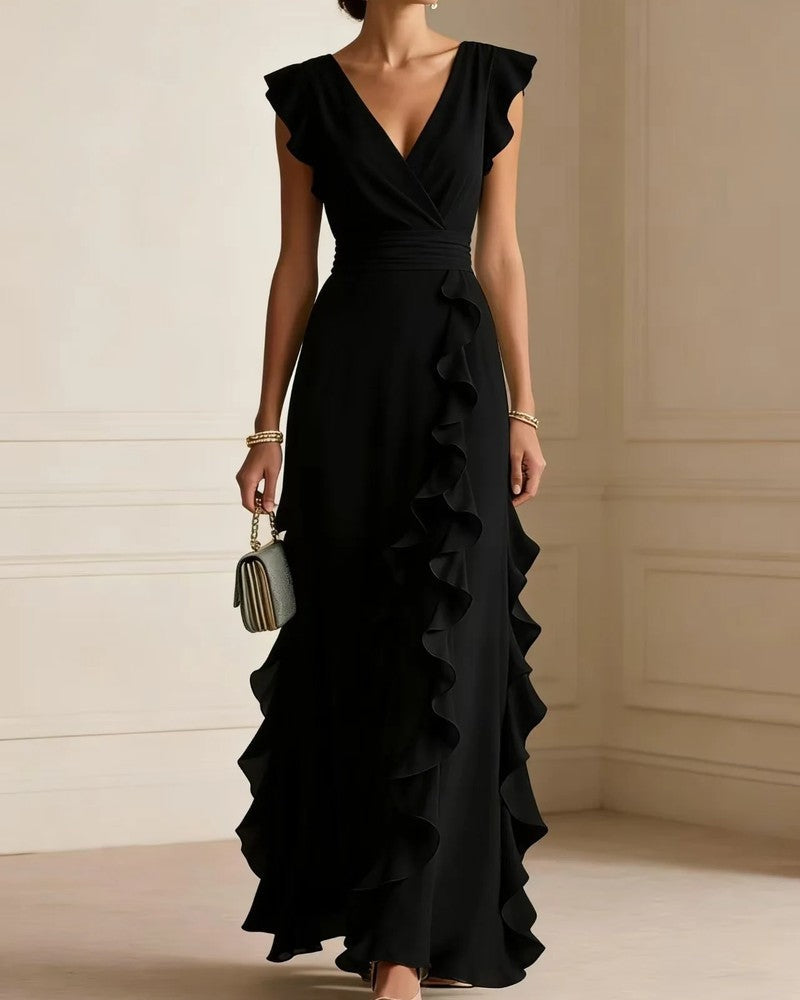 Marisse Ruffle V-Neck Wedding Guest Dress