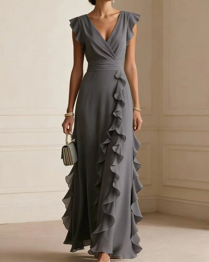 Marisse Ruffle V-Neck Wedding Guest Dress