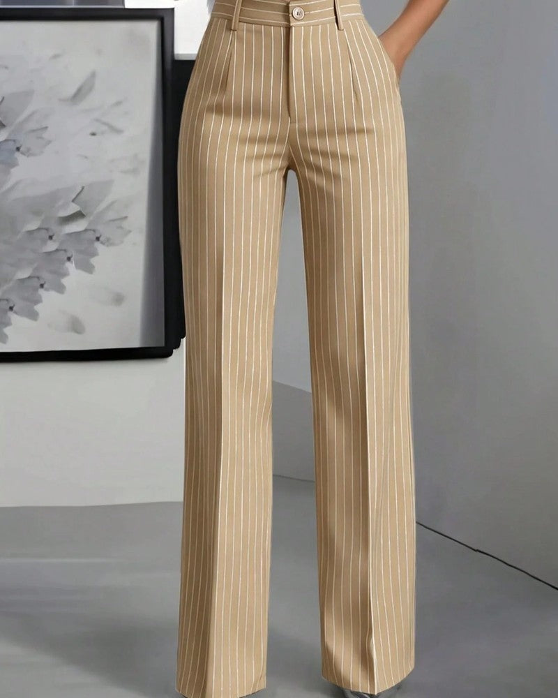Calvesta Pinstripe High Waist Wide-Leg Pants
